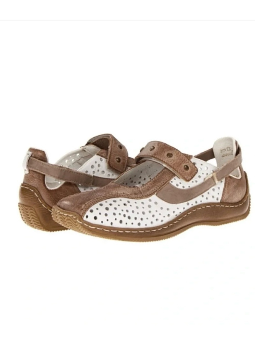 Rieker Women's Casual Perforated Mary Jane Flats in‎ Taupe and Light Gray
